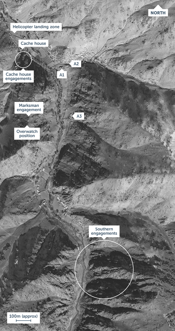 Satellite image of the key locations in Tirgiran Valley